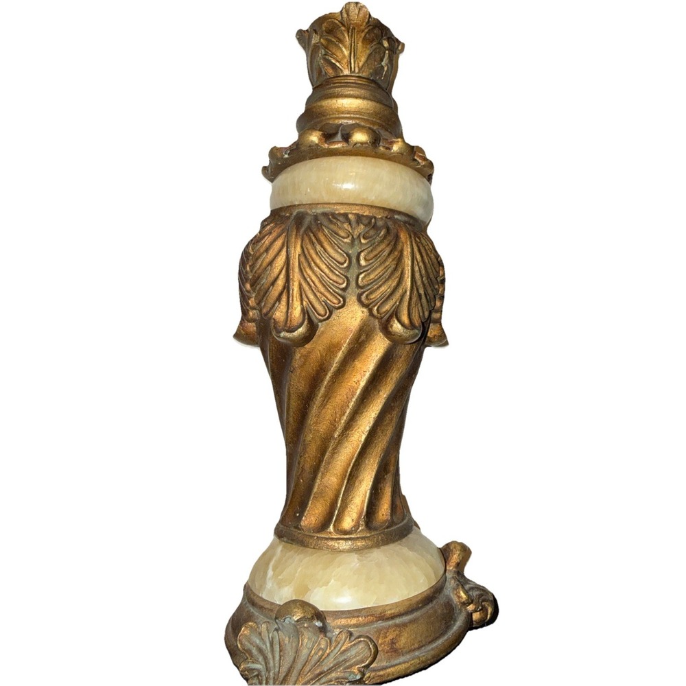 Pillar Candleholder‎ Alabaster Resin Guilded Ornate Acanthus Leaf Motif Bronze